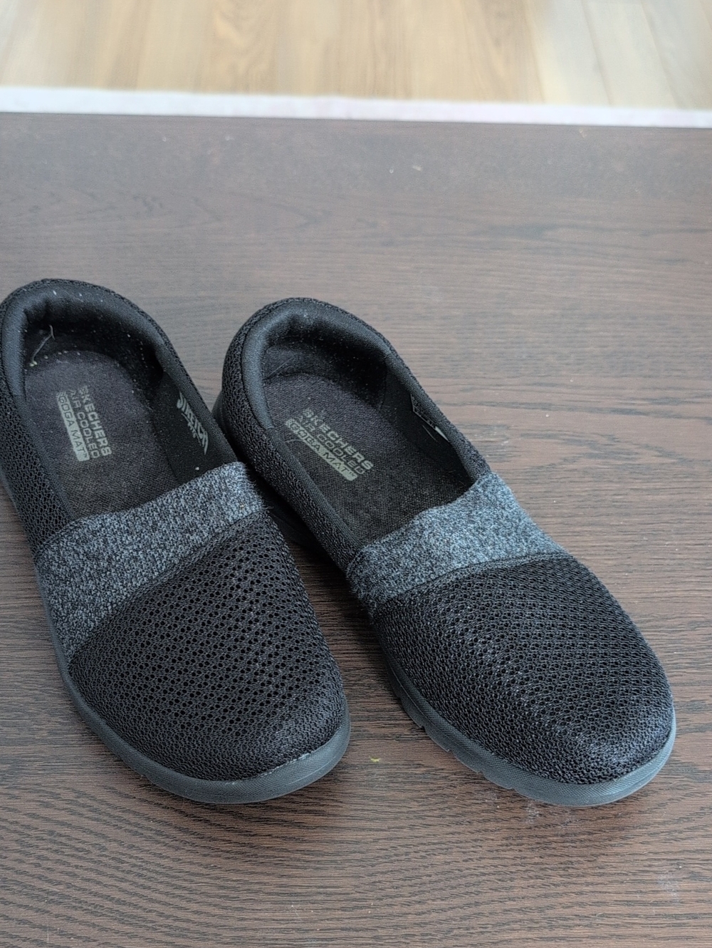 Skechers Black Slip-On Knit Shoes with Heather Gray Band